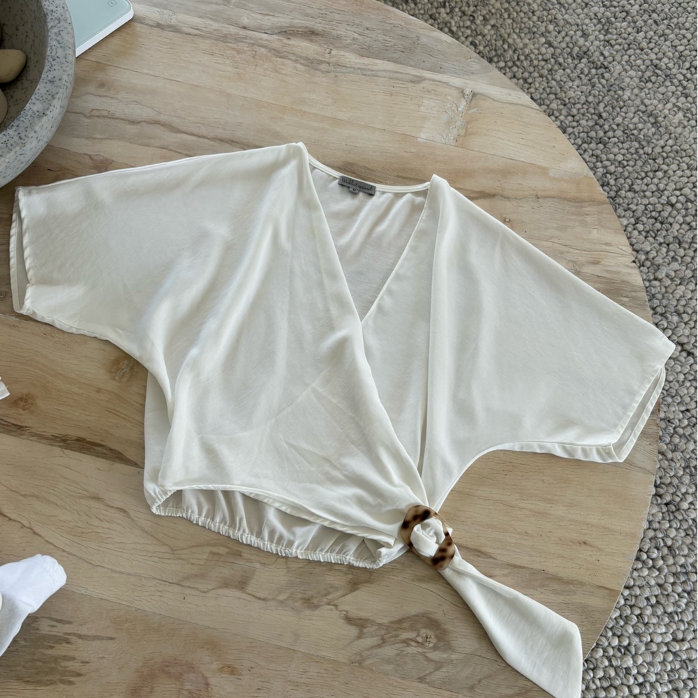White Tortoiseshell Buckle Wrap Top